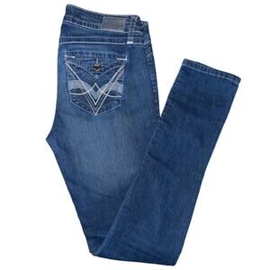 Fragile Blue Jeans Denim with Embellished Patch Button Pockets M